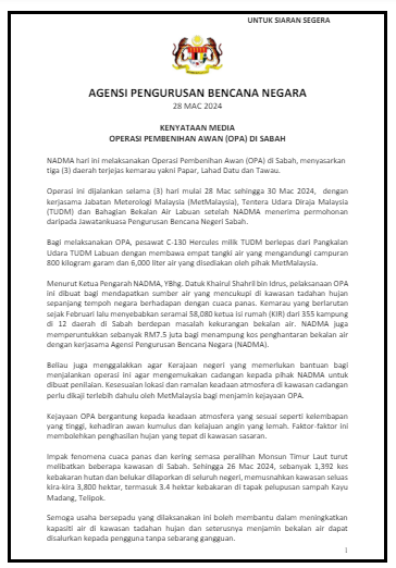 Kenyataan Media Operasi Pembenihan Awan di Sabah _28 Mac 2024